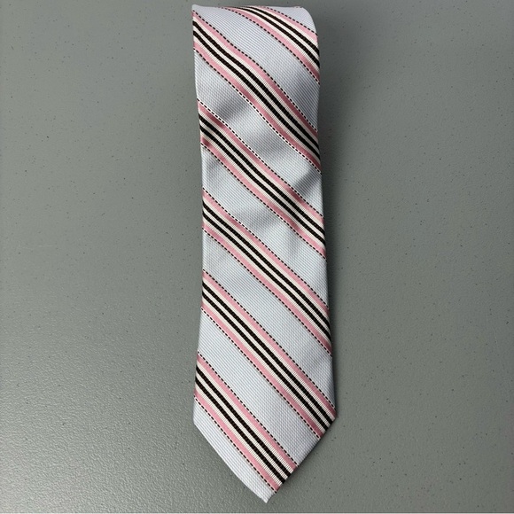 Luciano Barbera Made in Italy REPP Tie Striped Blue Pink Brown Silk - Picture 1 of 5